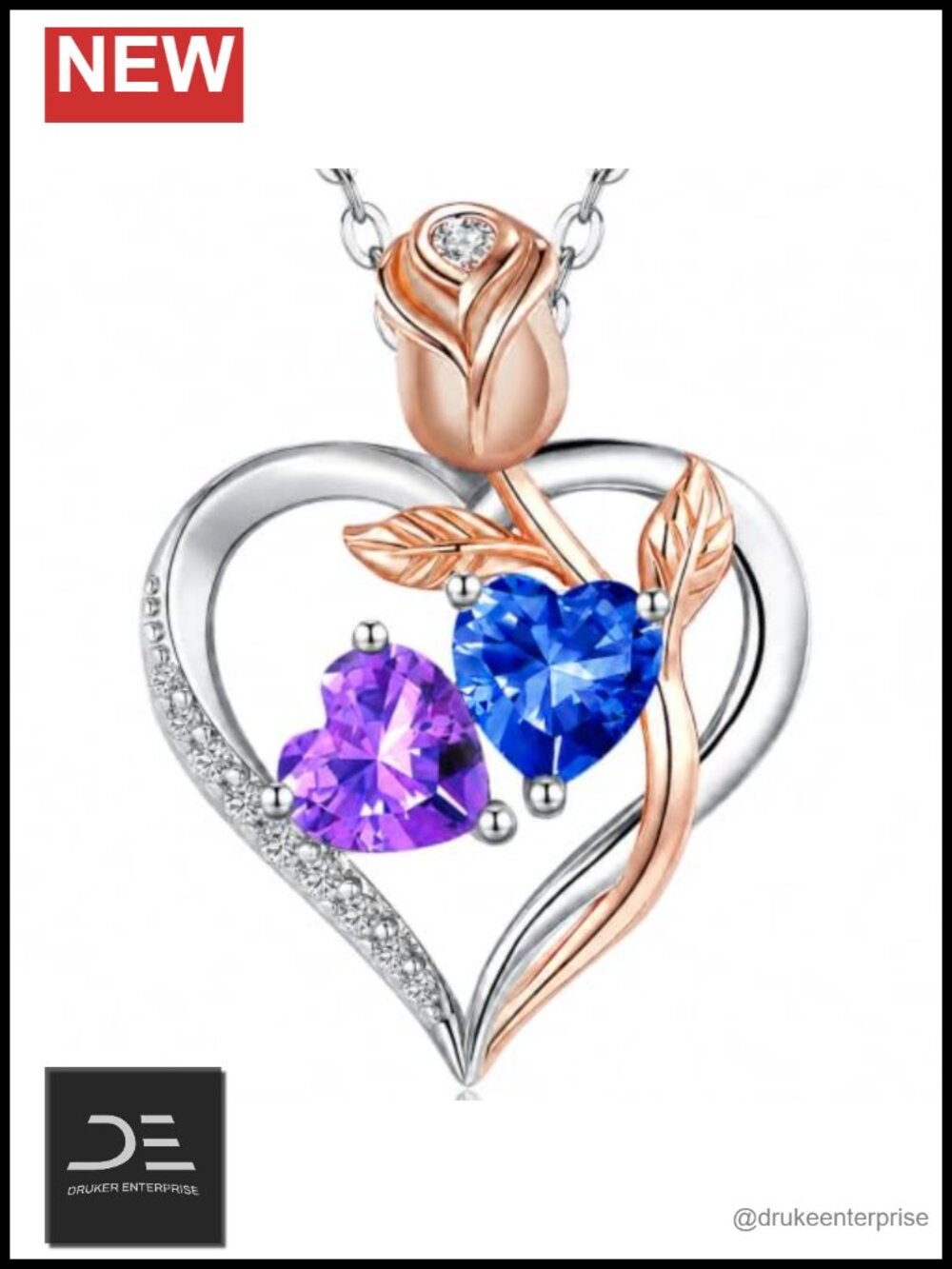 0.6ct Heart Dual Birthstone Pendant Necklace, 18K White Gold Plated, Sterling